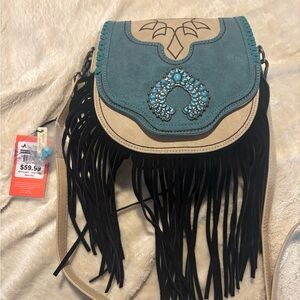 Montana West Teal and Tan Crossbody Bag
